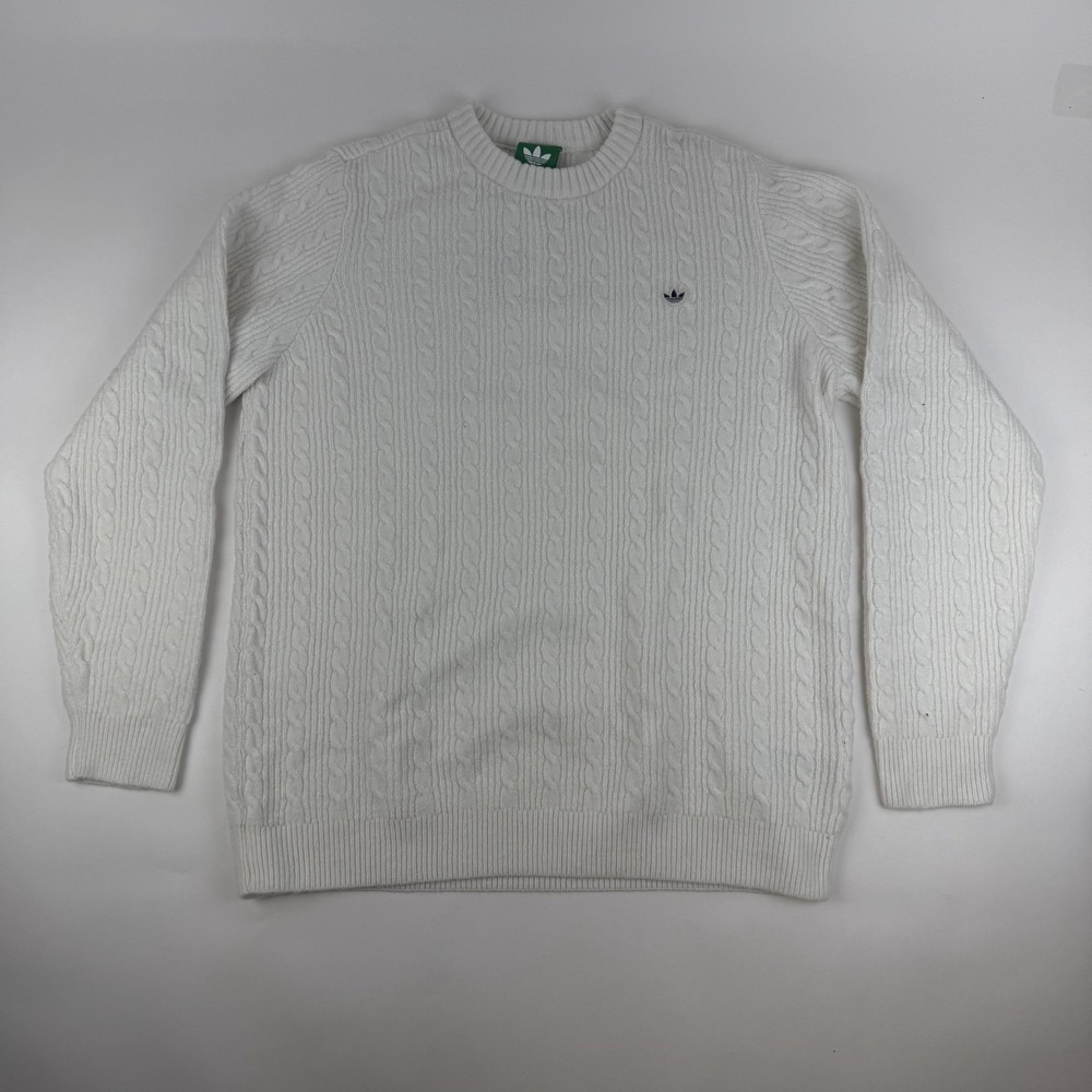 New Mens Adidas Originals Novelty Cableknit White Golf Sweater Size Large NWT